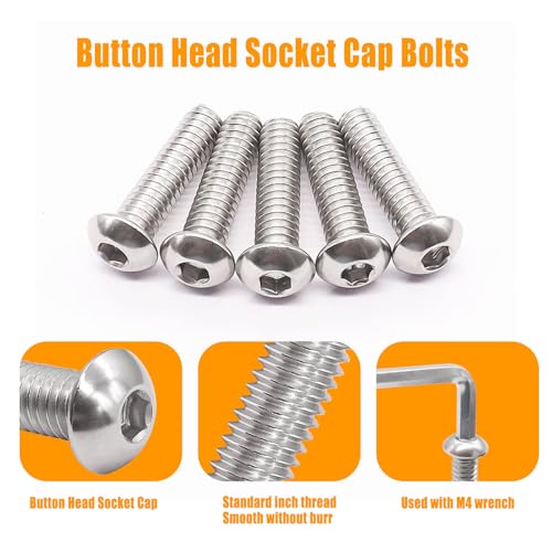 weideer 30pcs 1/4-20 x 3/4" Nuts and Bolts Kit, Stainless Steel 18-8 (304) Button Head Socket Cap Bolts,Nylon Insert Hex Lock Nuts with Hex Spanner K-196 - size: 1/4-20 x 3/4", style: Button Head Hex
