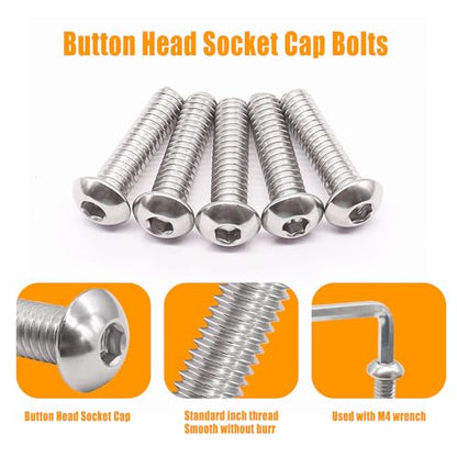weideer 30pcs 1/4-20 x 3/4" Nuts and Bolts Kit, Stainless Steel 18-8 (304) Button Head Socket Cap Bolts,Nylon Insert Hex Lock Nuts with Hex Spanner K-196 - size: 1/4-20 x 3/4", style: Button Head Hex