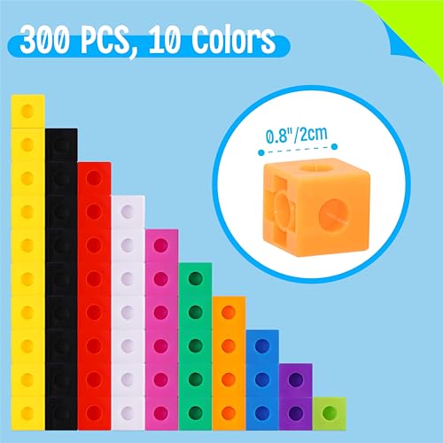 SpriteGru 300PCS Math Linking Cubes, Math Cubes Manipulative Connecting and Counting Snap Blocks for Early Math and Construction, Educational Toy for Preschool, Kindergarten, Homeschool - style: 300-Cubes
