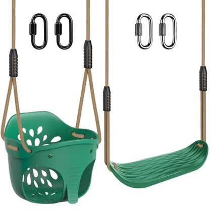2Pcs Heavy Duty Swing Seats for Kid Full Bucket High Back & Anti Slip Seat - color: Green Full Bucket & U-shape Swing Seats