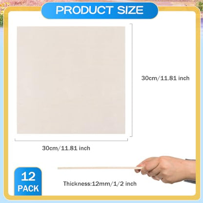 AWIZOM 4 Pack Basswood Sheets for Crafts 12x12x1/2 Inch-12mm Thick Unfinished Plywood Sheets Wood Square Boards for DIY Projects, Painting, Engraving, Wooden Burning, Laser Projects, Model Making