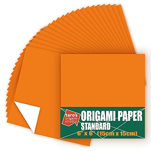 [Taro's Origami Studio] Standard 6 Inch One Sided Single Color (Orange) 50 Sheets (All Same Color) Square Easy Fold Premium Japanese Paper for Beginner (Made in Japan) - color: Orange