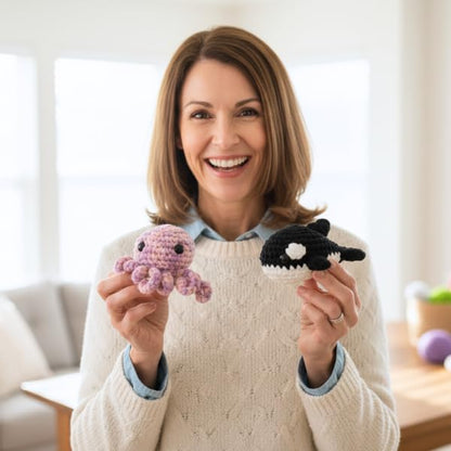 KelliDream Magic Circle Tool Inclusive Learn to Crochet Kit for Beginners; Step-by-Step Video Tutorials in English; All Supplies to Make Cute Amigurumi (Sea Creatures) - color: Sea Creatures