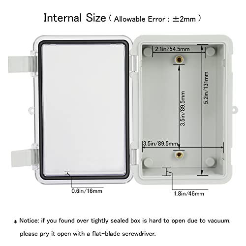Junction Box IP65 Waterproof ABS Plastic Enclosure Hinged PC Clear Cover Electrical Project Box with Mounting Plate, Wall Brackets, Cable Glands 5.2" x 3.2" x 2.6" - color: Clear Cover, size: 5.2" x 3.2" x 2.6"