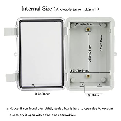Junction Box IP65 Waterproof ABS Plastic Enclosure Hinged PC Clear Cover Electrical Project Box with Mounting Plate, Wall Brackets, Cable Glands 5.2" x 3.2" x 2.6" - color: Clear Cover, size: 5.2" x 3.2" x 2.6"