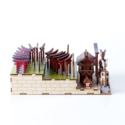 Fushimi Inari Shrine Wooden 3D Puzzle – DIY Japanese Torii Gate Craft Kit – Seasonal Sakura & Maple Scenes – No Tools Needed - style: Fushimi Inari