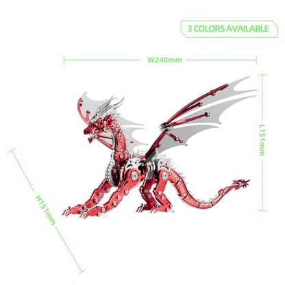 OreilleStar 3D Metal Dragon Puzzle, Mechanical Model Building Kit, Green and Red Assembly Puzzle for Adults Gift (Red Dragon) - color: Red Dragon