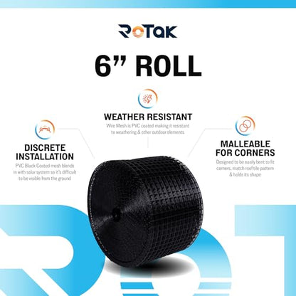 Rotak Critter Guard, 6"x100' Solar Panel Bird Prevention Roll Kit+100 Clips - size: 6" x 100' with 100 fastener clips