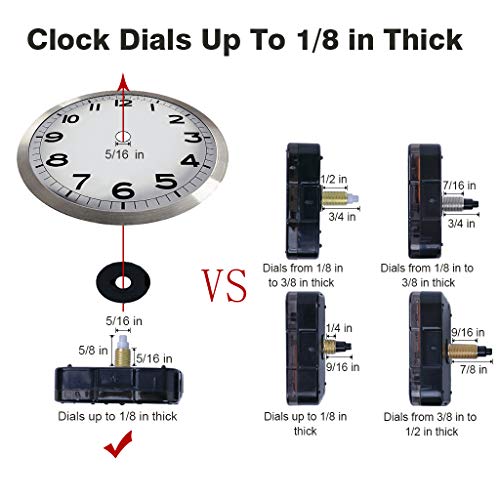 EMOON High Torque 12888 Clock Movement Mechanism with 3 Pairs of Hands, Silent Sweep Quartz Clock Motor Kit for Clock Repair DIY Replacement (Total Shaft Length 5/8 in, Black) - size: Total Shaft Length 5/8 in