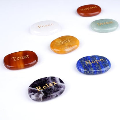 TGS Gems Set of 7 Chakra Stones - Reiki Healing Crystal with Engraved Inspirational Word Palm Stones(7 Different Words) - color: Ckl-bbs