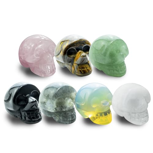 7pcs 1 inch Natural Crystals Skulls Mineral Gems Ghost Head Polished Carved Reiki Healing Gift Desktop Home Decor Stone Crafts Statues (Natural Crystal Skull- random7pcs) - color: Natural Crystal Skull- Random7pcs