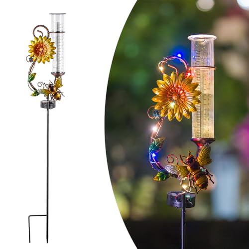 Stargarden Rain Gauge Outdoor, Solar Rain Gauge - color: Yellow Bee