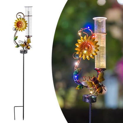 Stargarden Rain Gauge Outdoor, Solar Rain Gauge - color: Yellow Bee