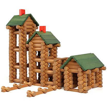 Wondertoys 328 Pcs Wooden Logs Set Ages 3+, Classic Building Log Toys for Kids, Creative Construction Engineering Educational Gifts - style: 328 PCS