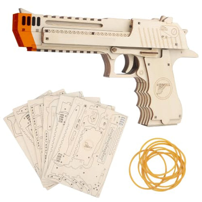 VJOALIN 3D Wooden Puzzles, Desert Eagle Wood Puzzles Gun Rubber Band Pistol Toys Machinery Model Best Present Puzzle for Adults
