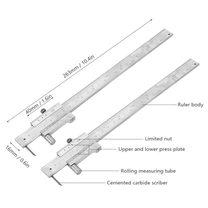 200mm Metal Scriber Calipers, Marking Gauge Calipers, 0-8 inch Carbide Parallel Cross Caliper for Scribing Iron, Steel, Wood and Other Materials