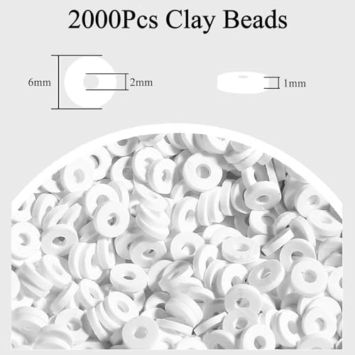 2000pcs Cyan Black Clay Beads for Bracelets Making, Flat Round Polymer Clay Beads 6mm Spacer Heishi Bead for Jewelry Making Earring Bracelets Necklace (Black) - color: Black