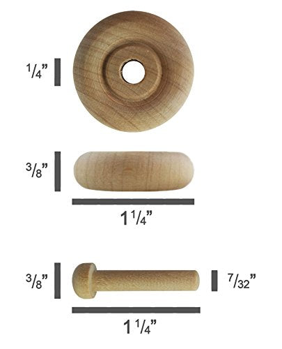 Wood Wheels - 24 Pack with Free Axle Pegs - Made in USA (1.25" Diameter) - size: 1.25" Diameter