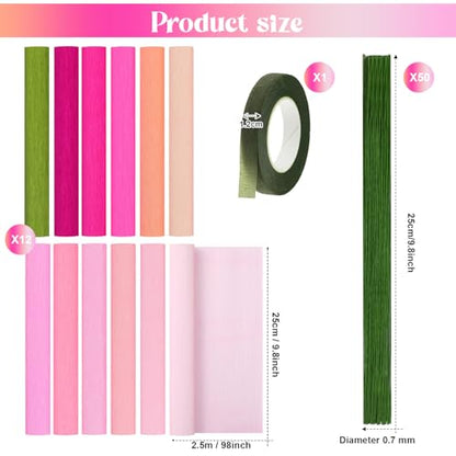 Chrisfall 12 Rolls Crepe Paper Streamers, 8 Feet X 10 Inch, Pink Colors - color: Pink Colors
