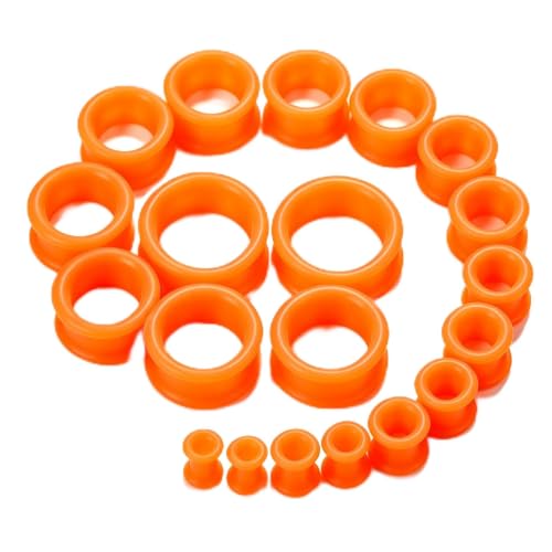 Oyaface 20 PCS Piercing Tunnel Set Soft/Hard Silicone Flesh Ear Plugs 2g-25mm Flexible Ear Stretching Gauge Expander - color: Orange