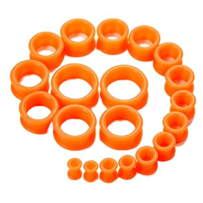 Oyaface 20 PCS Piercing Tunnel Set Soft/Hard Silicone Flesh Ear Plugs 2g-25mm Flexible Ear Stretching Gauge Expander - color: Orange