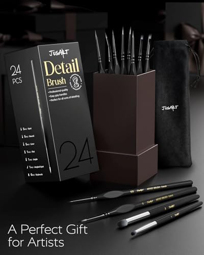 JusArt 24 Pcs Fine Paint Brushes for Detail, Set with Case Holder