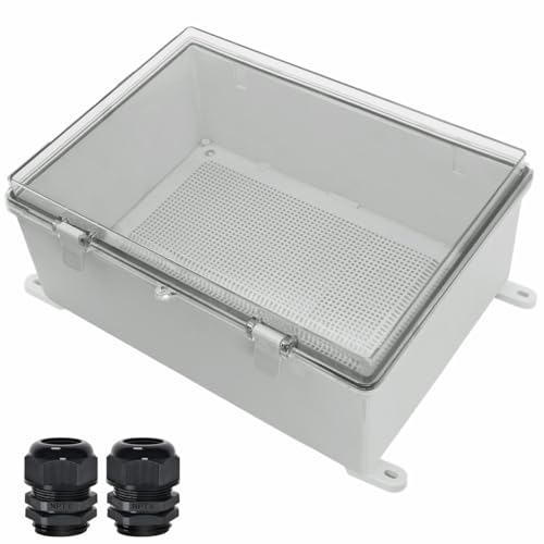 Zulkit Junction Box ABS Plastic Waterproof IP65 Electrical Boxes Hinged Shell Clear Cover Outdoor Universal Project Enclosure with Mounting Plate and Wall Brackets 15.4x11.4X 6.3inch (390x290x160 mm) - size: 15.4" x 11.4" x 6.3"
