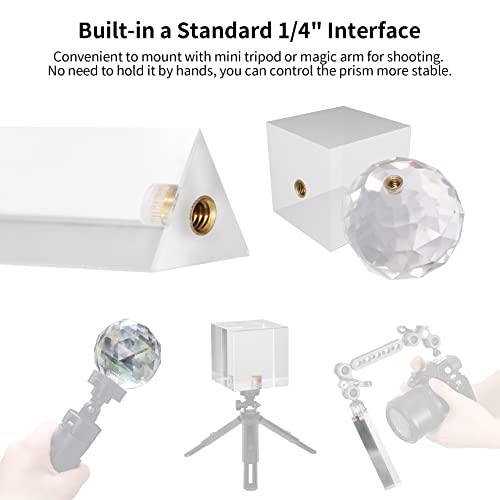Meking 3pcs Photography Prism Set with Mini Tripod, Optical Crystal Prism - color: Transparent style