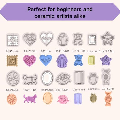 GYYCBXM Polymer Clay Cutters for Earrings, 28PCS Vintage & Whimsical Clay Earring Cutter Set with Bows, Hearts, Flowers, Fish, Mushroom & Nature Designs, Clay Tools, Pottery, Ceramic & Air Dry Clay