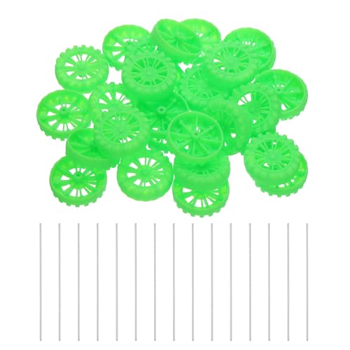 MECCANIXITY 30pcs Toy Car Tires 30mm OD, 8mm Thick, RC Model Car Wheels with 2mm OD x 150mm Long Shaft for Craft Project Hobby, Green - color: Green, size: 30mmx8mm 2mmx150mm