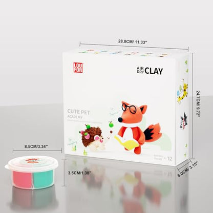 LOUFOR Air Dry Clay Kit -12 Animals Modeling Clay for Kids Arts and Crafts - color: #03White- Cute Pet Academy