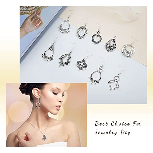 JIALEEY Antiqued Tibetan Silver Earring Chandelier Earring Jewelry Making Kit for Earring Drop and Charm Pendant Assorted Pack (30Pair 60Pcs)