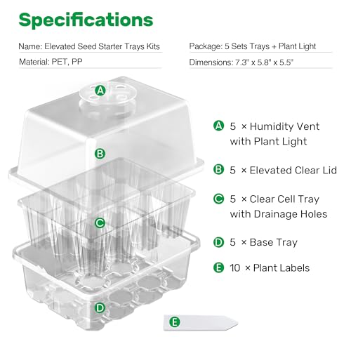 Bonviee 10-Pack Seed Starter Trays, Tall Dome, Base, 12-Cell Tray, Clear - color: Clear, size: 10 Packs