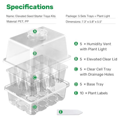 Bonviee 10-Pack Seed Starter Trays, Tall Dome, Base, 12-Cell Tray, Clear - color: Clear, size: 10 Packs