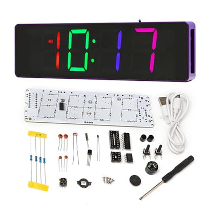 EIELE Soldering Practice Kit 4-Digit RGB Colour LED Digital Clock Kit with colourful case Suitable for students and beginners to solder and learn Adult Electronic Soldering Projects (purple case) - color: Purple Case