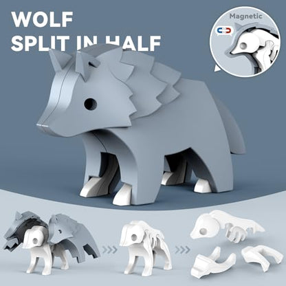Magnetic Animal Building Toys, STEM Toddler Learning Toys 3D Puzzle Animals for Boys Girls, Educational Magnetic Travel Montessori Toy Sheep Wolf Reindeer Sloth,Unique Birthday Gift for Kids 3 4 5 6 7 - style: Forest Animals
