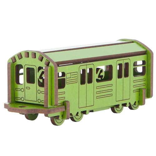 Little & Wood: Woodlet: Medium - NYC Subway 4 Train - Green, 3D Wooden Kit-Set, City Transportation Puzzle, Easy Assembly, Pop Build Fun, Ages 6+ - style: NYC Subway 4 Train