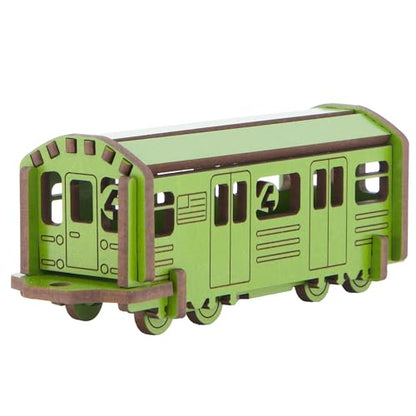 Little & Wood: Woodlet: Medium - NYC Subway 4 Train - Green, 3D Wooden Kit-Set, City Transportation Puzzle, Easy Assembly, Pop Build Fun, Ages 6+ - style: NYC Subway 4 Train