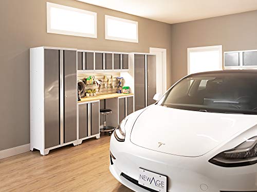 NewAge Products White Bold Series 14PC Garage Cabinetry Set · 24-Gauge Steel · Fully Welded · 216" W x 18" D x 76.75" H, 56992