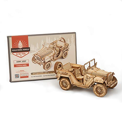 ROBOTIME Car Model Kits 3D Puzzles for Adults and Teens DIY Wooden Crafts No Batteries 1:18 Scale Model Army Field Car