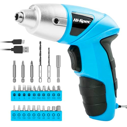 Hi-Spec 3.6V USB Electric Screwdriver for Home Repairs and Assembly, Blue - color: Blue