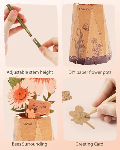 rowood 3D Puzzles for Adults,Mother's Day DIY Wooden Flower Building Set Craft Kits,Botanical Collection Home Decor, Teacher's Day/Christmas/Birthday Gift- Orange Gerbera Daisy - style: Orange Gerbera Daisy