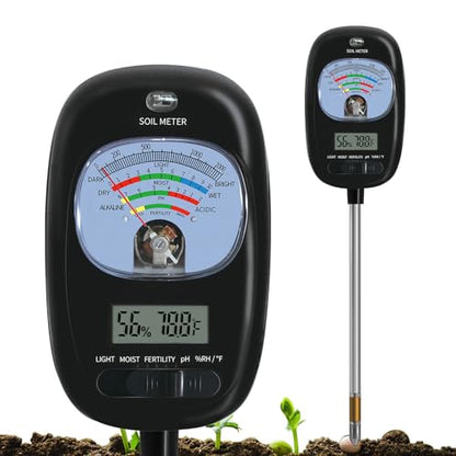 7-in-one Soil Test Kit, Soil Moisture Meter/PH Meter/Sunlight Intensity/Fertility Soil Tester, LCD Display Air & Soil Hygrometer Temperature for Hous Plants Garden, Farm, Lawn Care Moisture Meter - color: Dark NEW