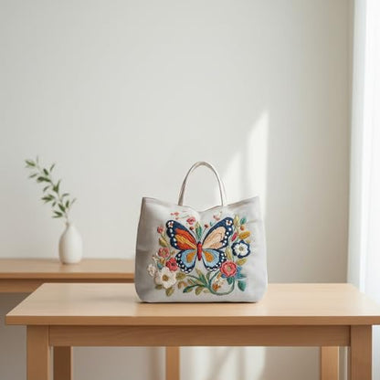 ARTopet 2Pcs Embroidery Tote Bag Kit for Beginners Butterfly Canvas Cross Stitch Handbag with Hoops Needles Threads Reusable Grocery Bag for Women-01 - color: 2Pcs-01