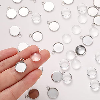 Hicarer 200 Pieces 12 mm Stainless Steel Round Blank Bezel Set - size: Small