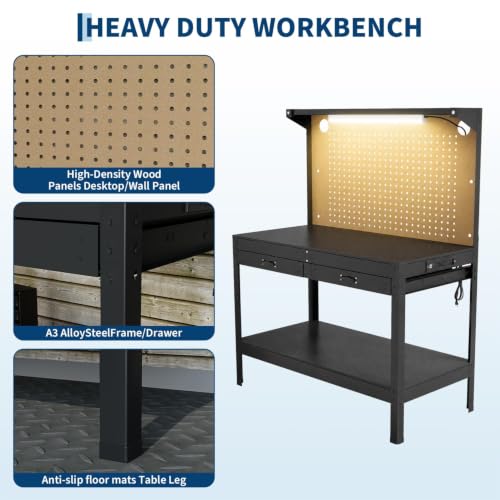 48 in Heavy-Duty Garage Workbench Work Table with 2 Drawers