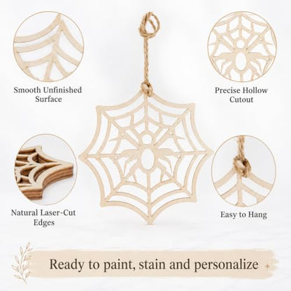 MAQIHAN Wooden Spider Web Craft Kit 30PCS – DIY Halloween Hanging Decor - size: Spider Web