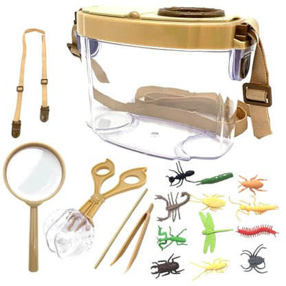 Bug Catcher Kit for Kids, 17 Pcs Kids Bug Catching Kits, Outdoor Nature Explorer Kit, Science Educational Kits with Tweezers, Magnifying Glass for Boys Girls(Gold)