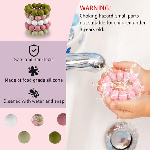 ASTARON 100 Pcs 15mm Spring Pink Green Silicone Beads for Keychain Making - color: Pink Green White
