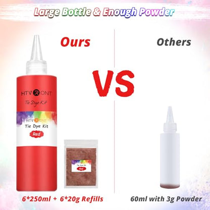 HTVRONT Tie Dye Kit for Large Groups, 16.9 oz Easy Squeeze Bottles - color: 6 Colors with 250ml Bottles